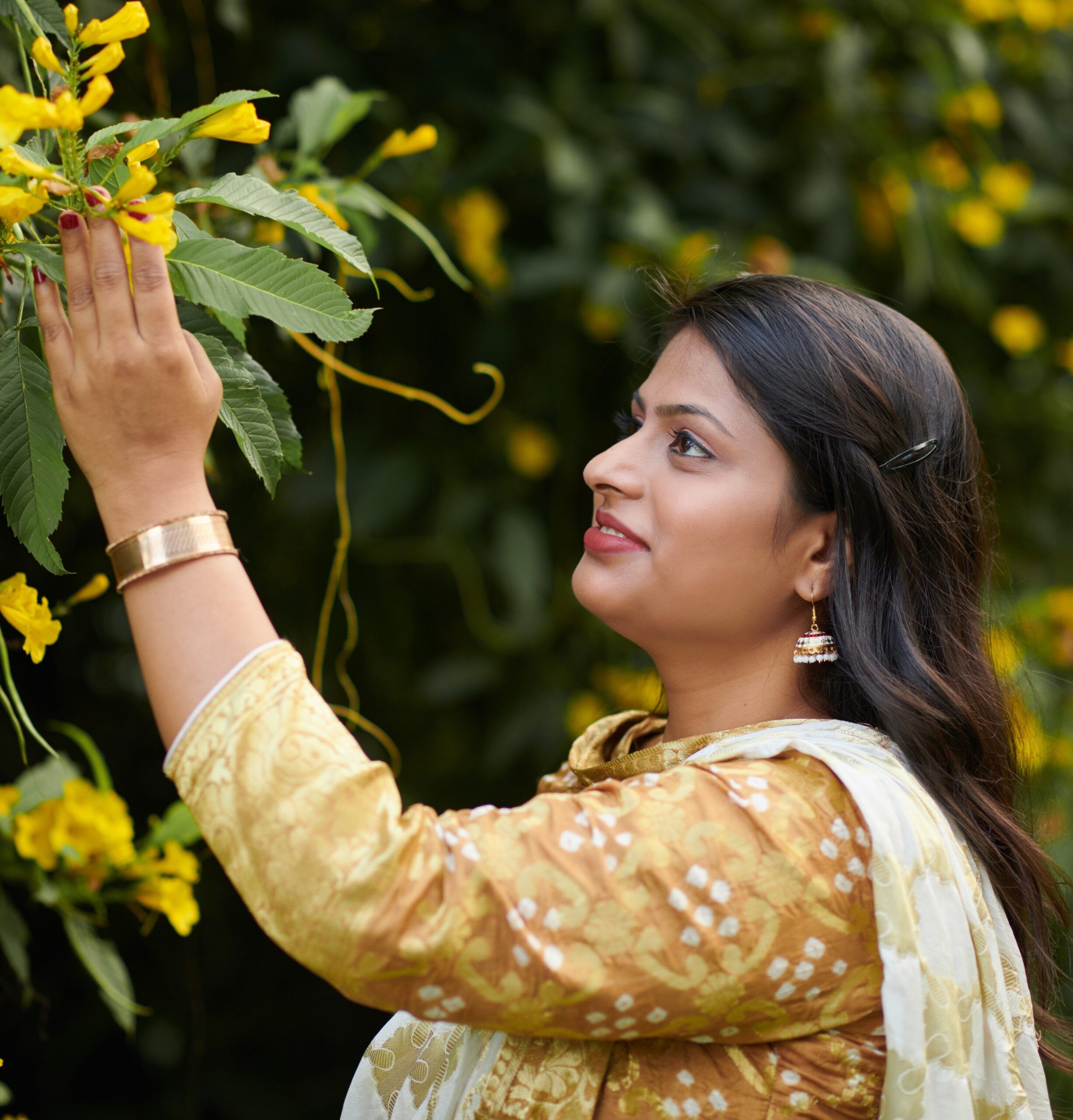 woman smiling outside